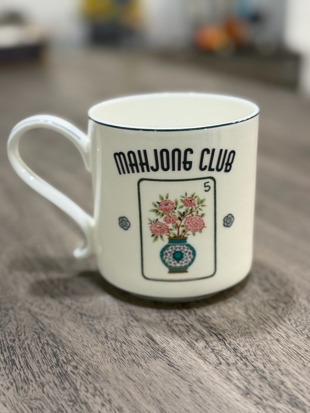 Mahjong Club Floral Porcelain Coffee Mug - Classic Cream